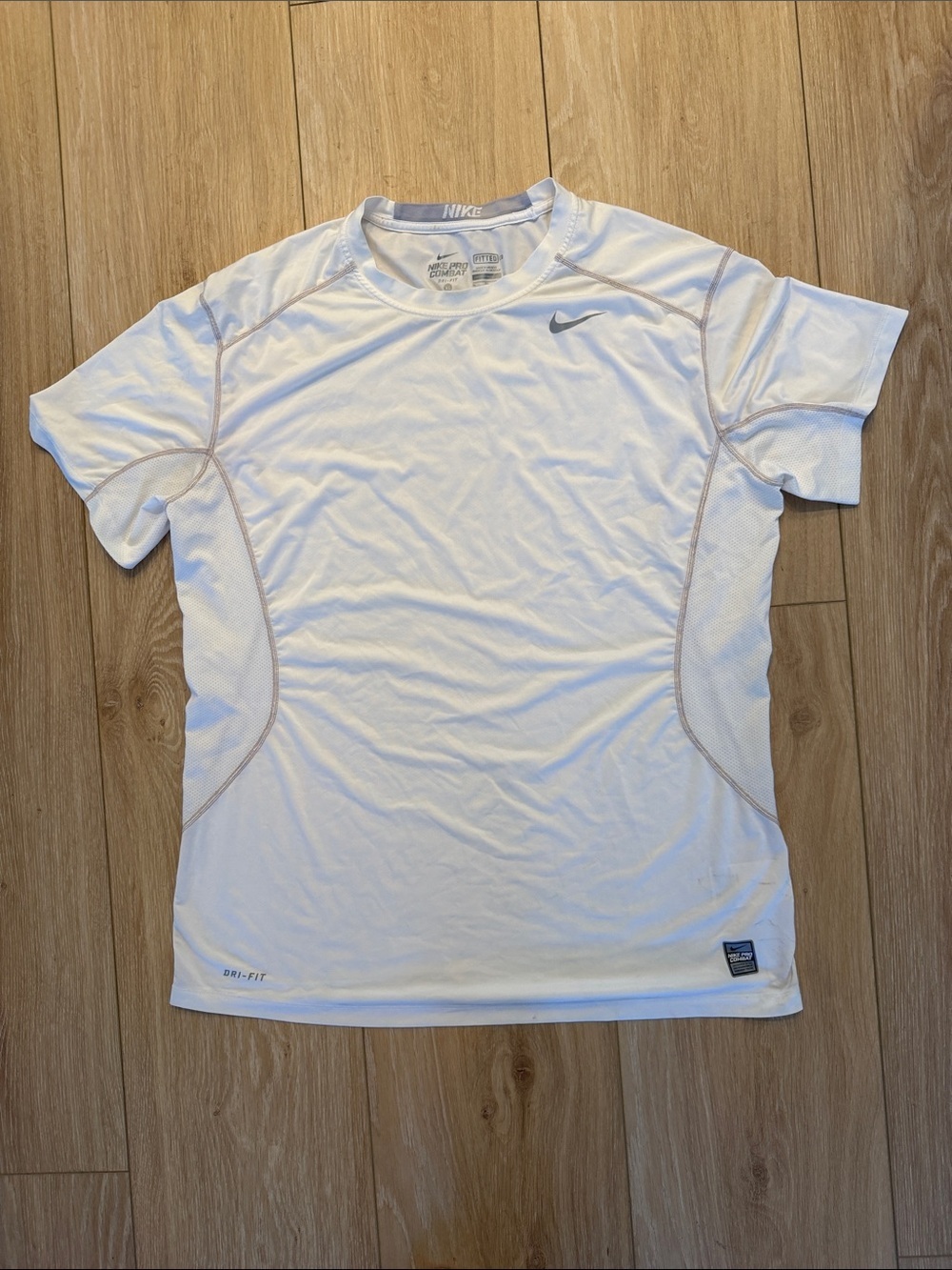 Nike White Short Sleeve Dri-FIT Athletic Tee with Grey Swoosh